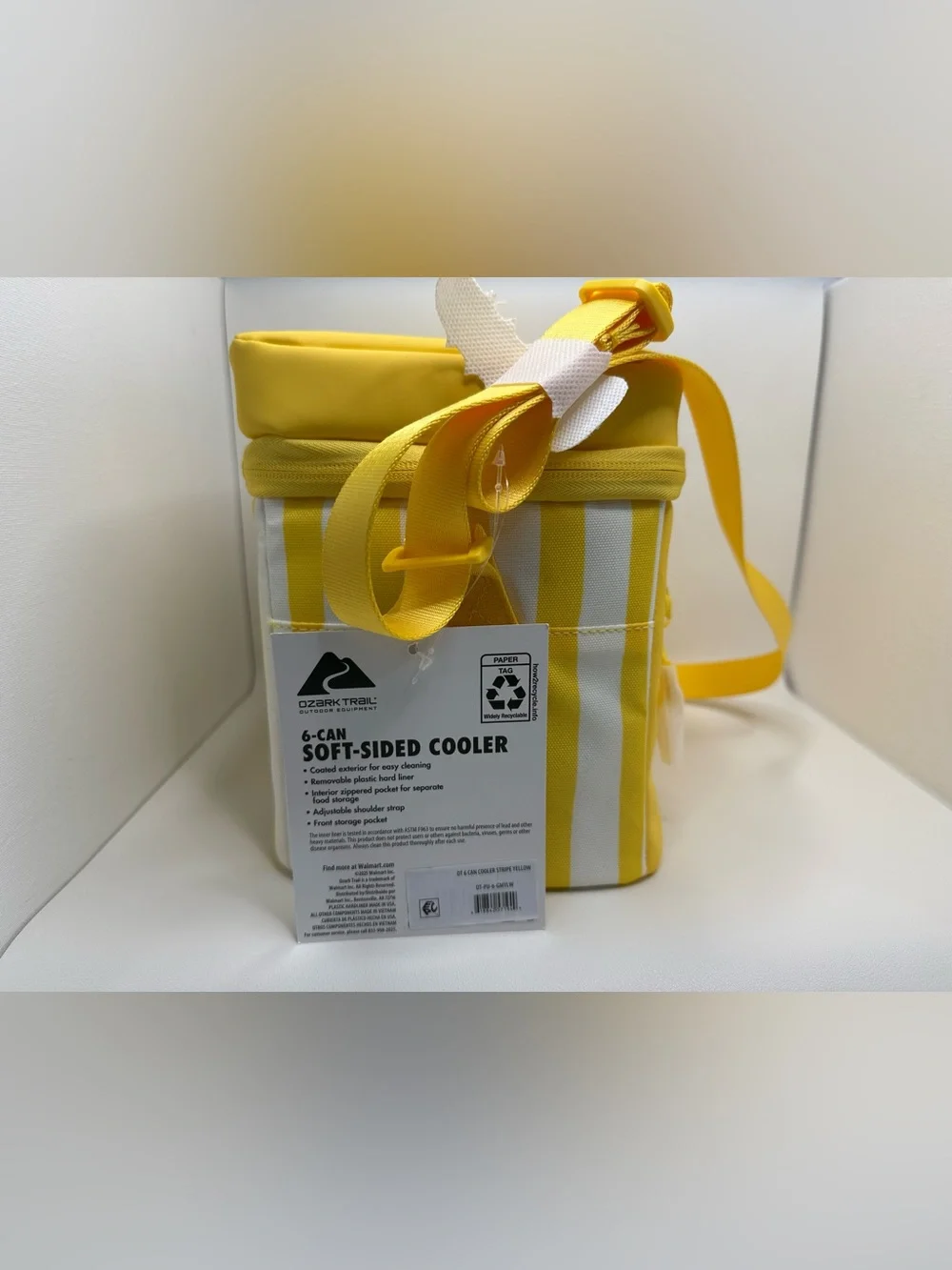 Ozark Trail Yellow and White Striped Soft-Sided Cooler